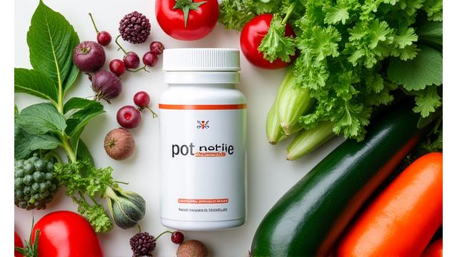 Close-up of fresh vegetables and probiotics, symbolizing gut health