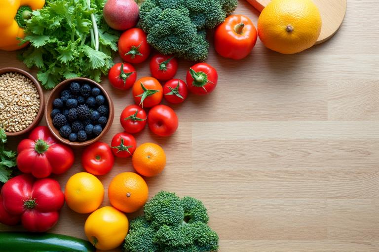Fresh, healthy ingredients on a kitchen counter, symbolizing nutritional guidance.